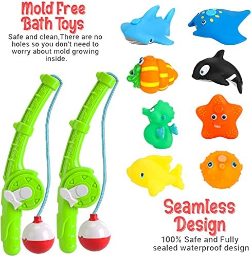 צעצועי אמבט פעוטות מגנטיים | סט משחקי בריכת דייגים לילדים של 2 עמודי דיג, 8 חיות ים גומי ורשת | צעצועי